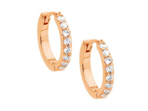 Ellani Stg Rose Gold Plated CZ Hoop Earrings image