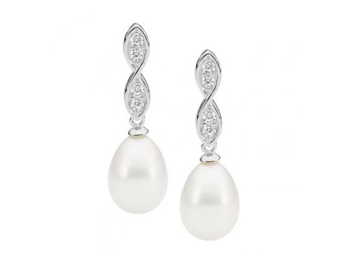 Ellani Stg CZ Fresh Water Pearl Drop Earrings image
