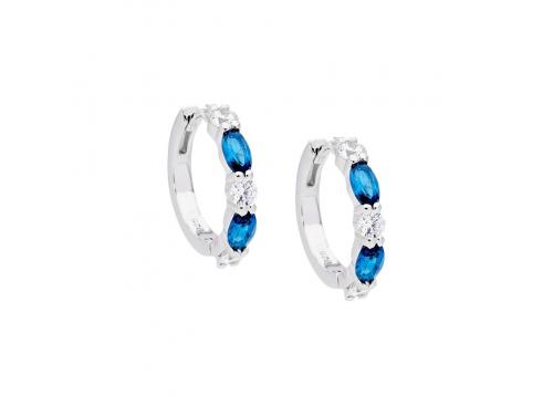 Ellani Stg CZ London Blue Hoop Earrings image