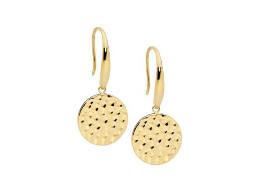 Ellani Gold Plated Stainless Steel Hammered Disc Earrings image