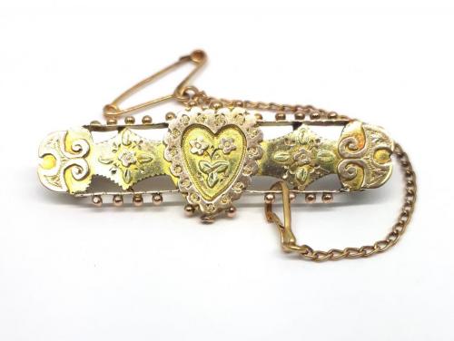 9ct Antique Two Toned Heart Bar Brooch image