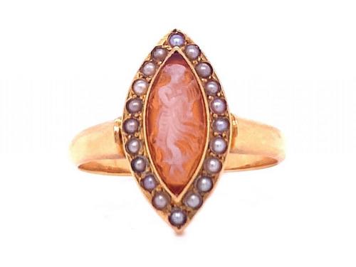 18ct Marquise Cameo Seed Pearl Ring image