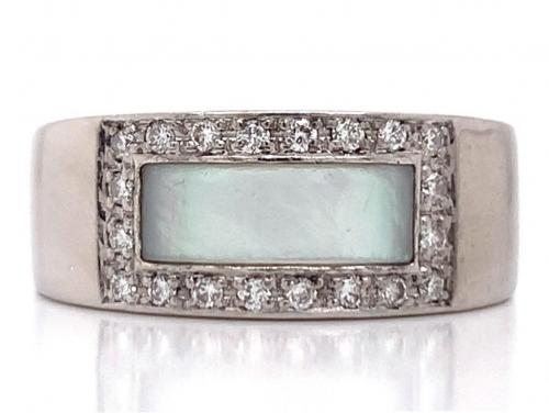 9ct White Gold Mother of Pearl Diamond Wide Ring TDW 0.26ct image