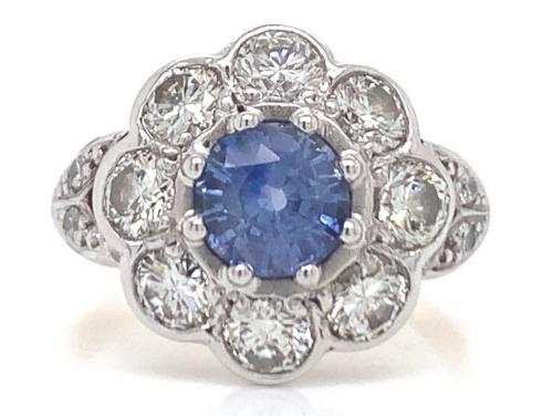 18ct Sapphire Diamond Flower Cluster Ring TDW 1.10ct image