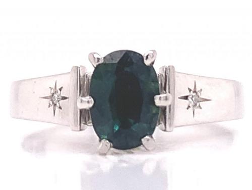 18ct White Gold Green Sapphire & Diamond Ring  image