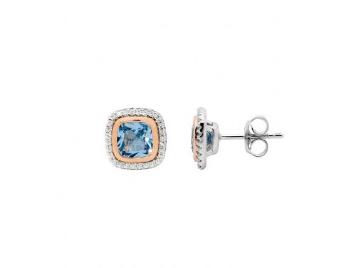 Ellani Stg CZ Blue Spinel Halo Stud Earrings image