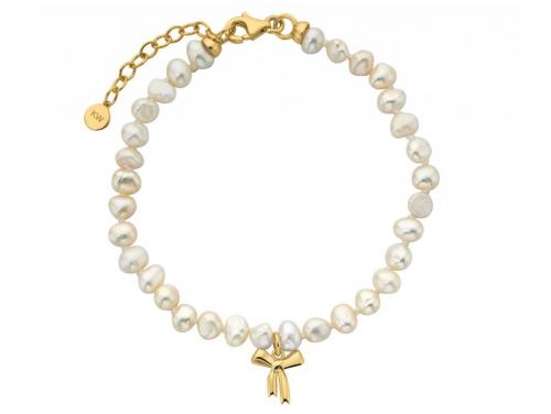 Karen Walker 14ct Gold Plated Stg Petite Bow With Pearls Bracelet image