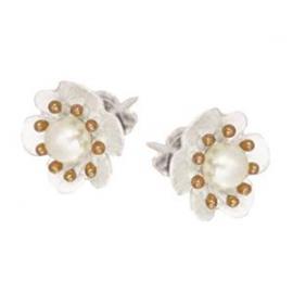 Stg/Rose Gold Plated Freshwater Pearl Flower Earrings image