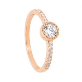 Ellani Rose Gold Plated Stg CZ Solitaire Ring With Shoulder Stones image