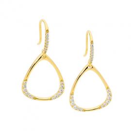 Ellani Stg Gold Plated CZ Open Triangle Drop Earrings image