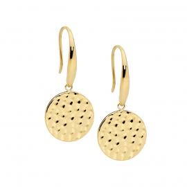 Ellani Gold Plated Stainless Steel Hammered Disc Earrings image