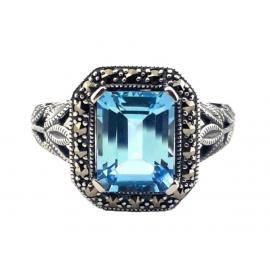 Sterling Silver Blue Topaz Art Deco Dress Ring image