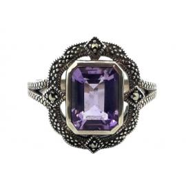 Sterling Silver Amethyst Marcasite Ring image
