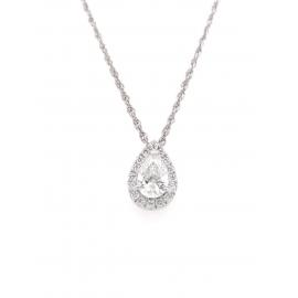 18ct White Gold Pear Diamond Halo Cluster Pendant & Chain TDW 0.63ct image