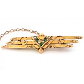  15ct Antique Emerald & Seed Pearl Brooch image