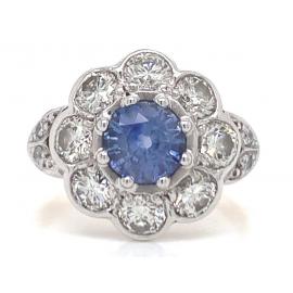 18ct Sapphire Diamond Flower Cluster Ring TDW 1.10ct image
