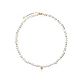 Karen Walker 14ct Gold Plated Stg Petite Bow With Pearls Necklace image