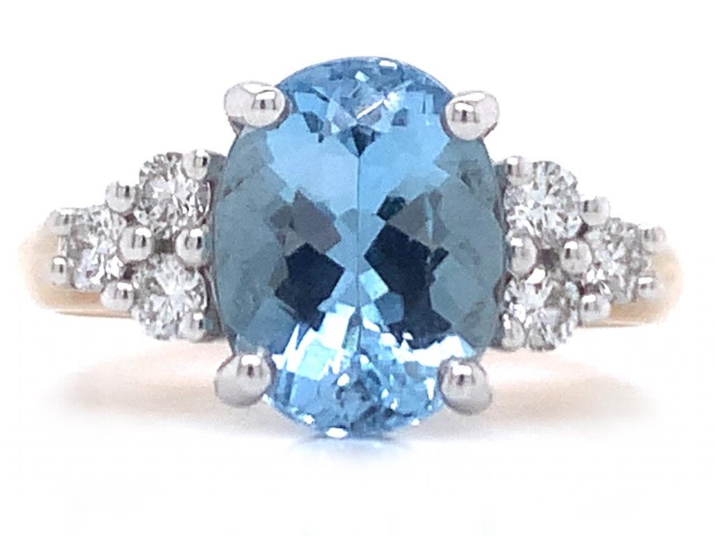 070751 9ct aquamarine diamond ring tdw 1