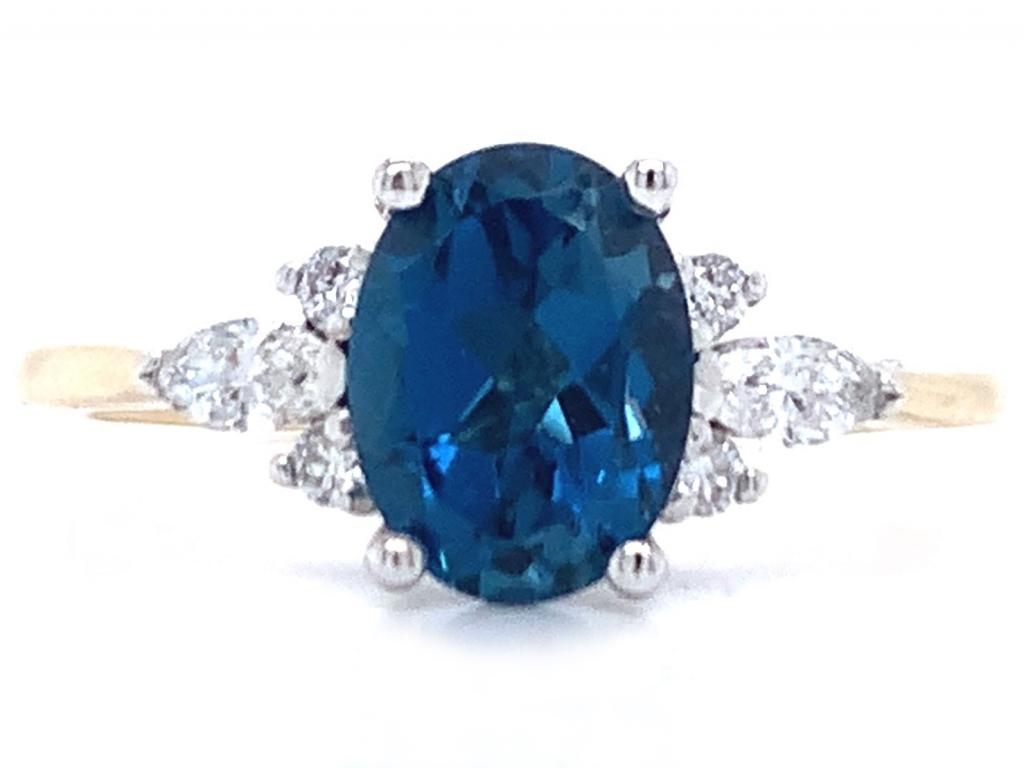 070782 9ct london blue topaz diamond ring tdw 3