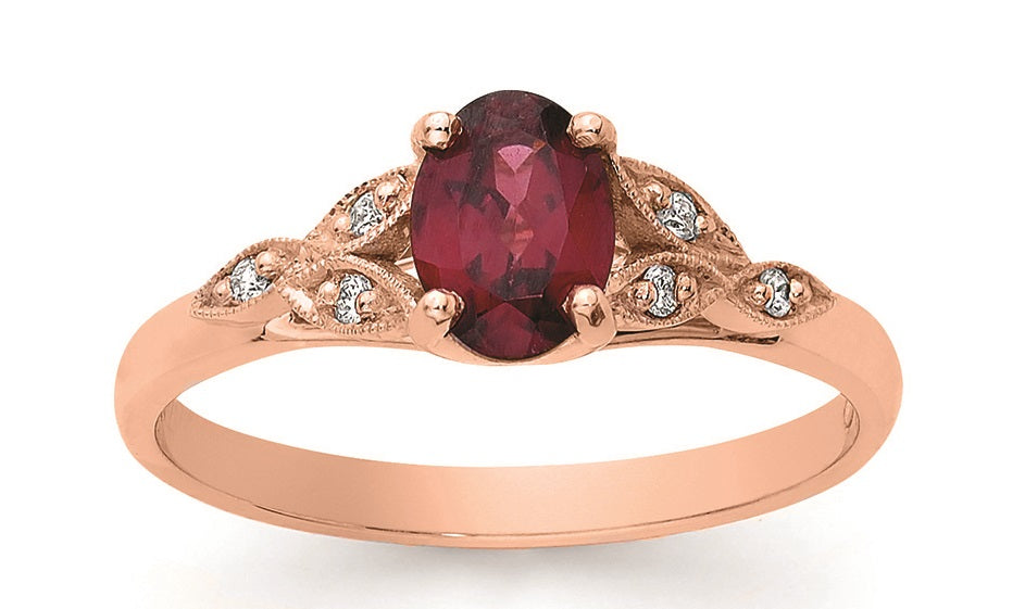080617 9ct rose rhodolite garnet diamond ring