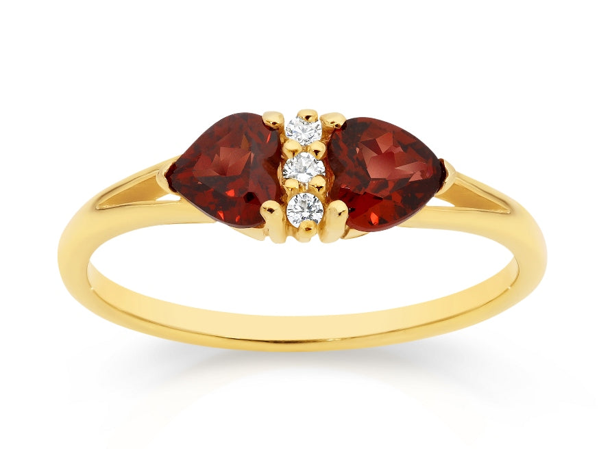 080647 garnet 2 hearts diamond ring ld921