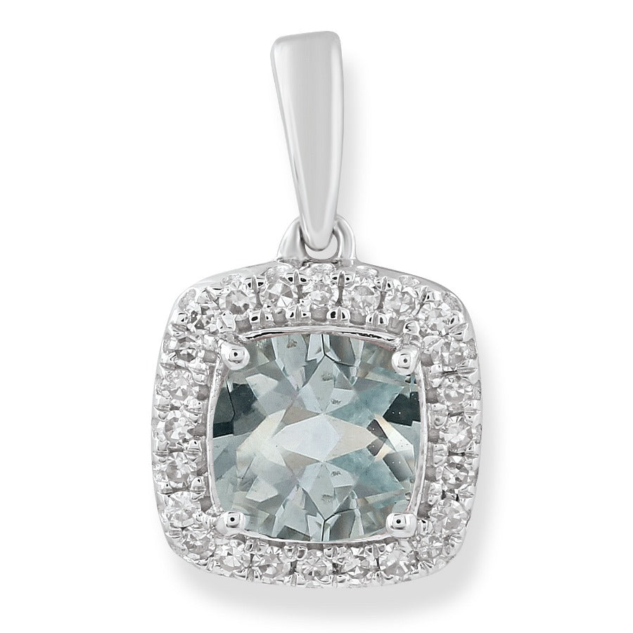 181520 9ct white gold aquamarine diamond pendant