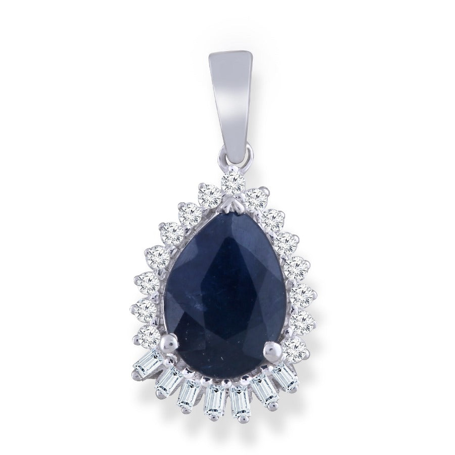 181557 9ct pear sapphire diamond cluster pendant