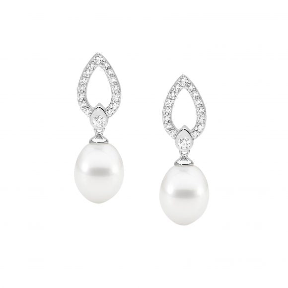 291448 ellani stg cz freshwater pearl open teardrop earrings