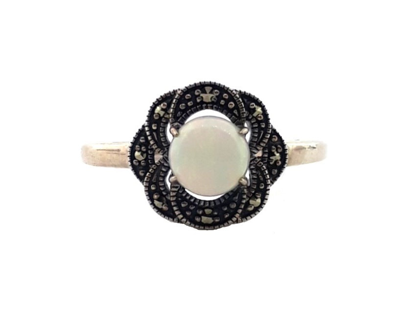 350333 sterling silver opal marcasite ring