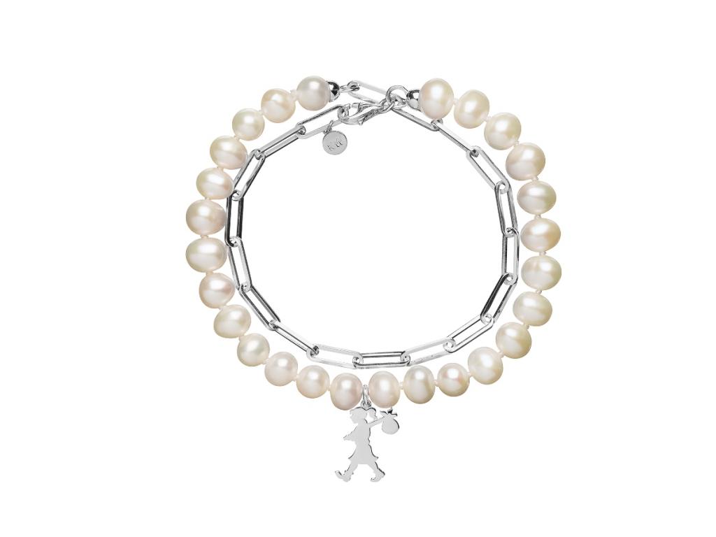 Karen walker sterling silver girl with pearls chain bracelet kw444 stg