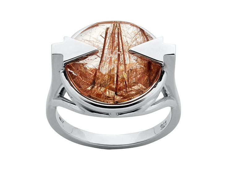 Navigator ring with 14mm round rutilated quartz silver kw286stgruq silver front