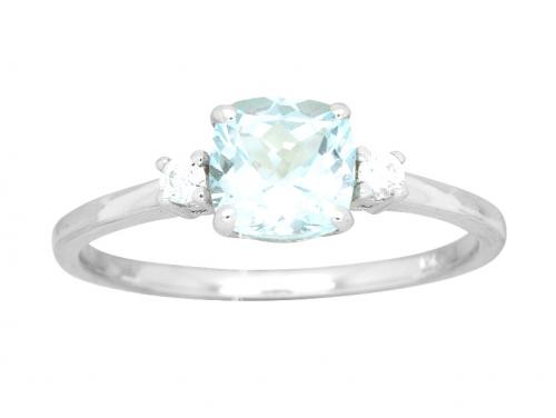 9ct White Gold Aquamarine Diamond Dress Ring image
