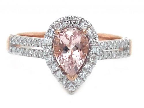 9ct Rose Gold Pear Shape Morganite Diamond Halo Ring TDW 0.25ct image