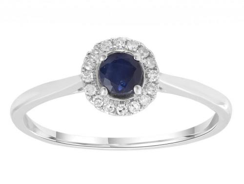 9ct White Gold Sapphire Diamond Cluster Ring TDW 0.08ct image