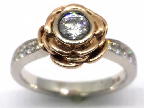 9ct Two Tone Solitaire Rose Ring TDW.53CT image