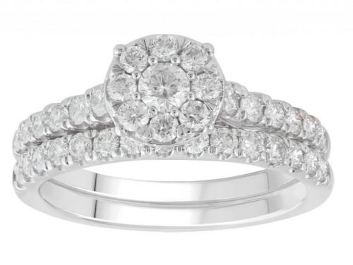 18ct White Gold Diamond Cluster Bridal Set Rings TDW 1.00ct image