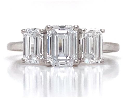 18ct White Gold Lab Grown Diamond Three Emerald Cut Ring TDW 2.00ct image