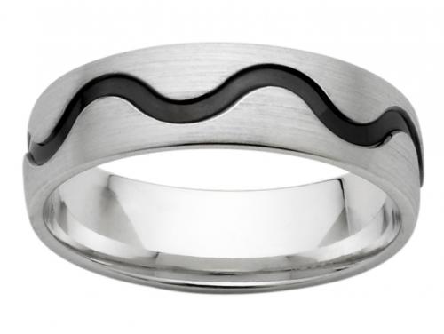 9ct White Gold 6mm Black Wave Line Wedder image