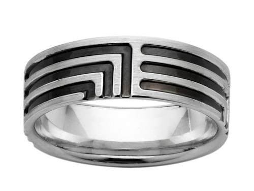 9ct White Gold 7mm Black Patterned Wedder image