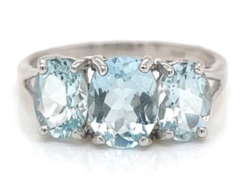 9ct White Gold 3 Aquamarine Dress Ring image