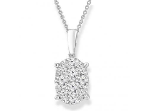 9ct White Gold Diamond Oval Cluster Pendant image