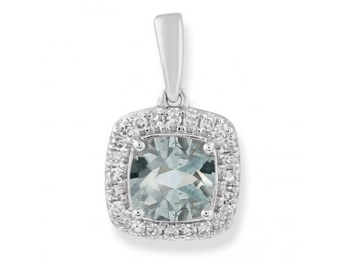 9ct White Gold Aquamarine Diamond Pendant image