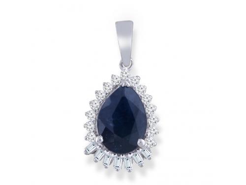 9ct White Gold Pear Sapphire Diamond Pendant TDW 0.10ct image