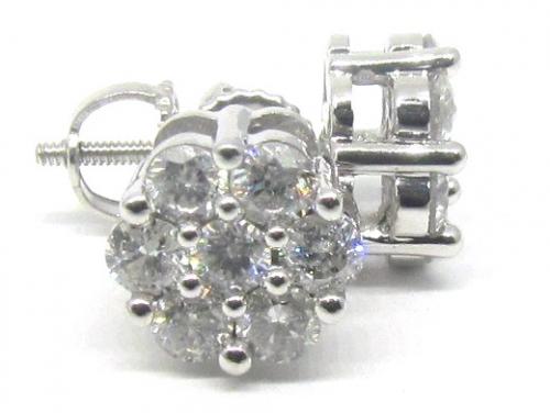 10ct White Gold Diamond Cluster Earrings image