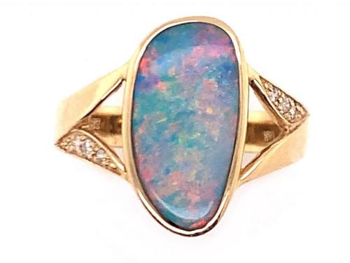 14ct Black Opal Doublet Diamond Ring image