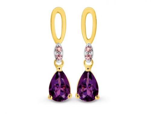 9ct Amethyst & Pink Tourmaline Tear Drop Earrings image