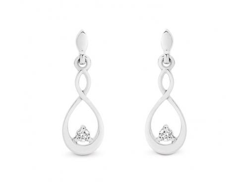 9ct White Gold Diamond Twist Drop Earrings image