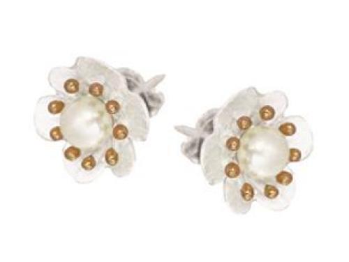 Stg/Rose Gold Plated Freshwater Pearl Flower Earrings image