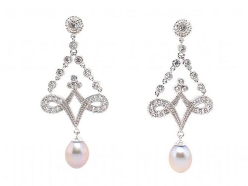 Stg Fresh Water Pearl CZ Chandelier Earrings image