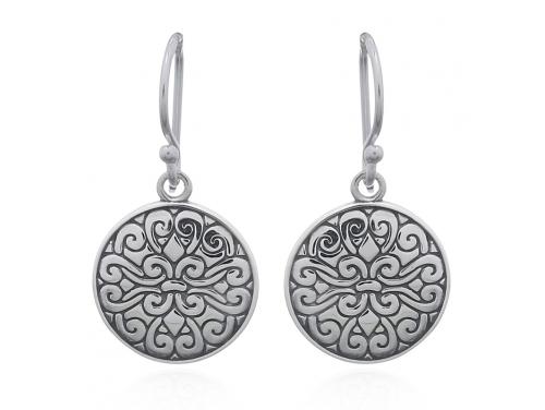 Sterling Silver Fleur de Lis Disc Drop Earrings image